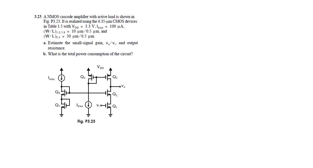 [SOLVED] 3.23 A NMOS cascode amplifier with active load is shown in (1 ...