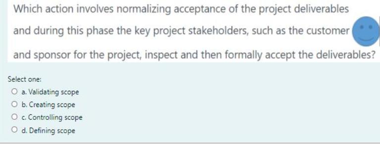 [SOLVED] Which action involves normalizing acceptance of the project ...