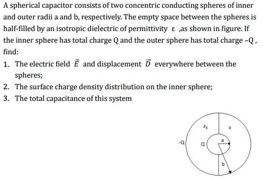 [SOLVED] A spherical capacitor consists of two concentric conducting ...