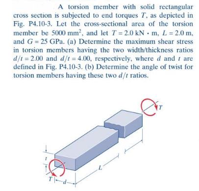 [SOLVED] A torsion member with solid rectangular cross section is ...