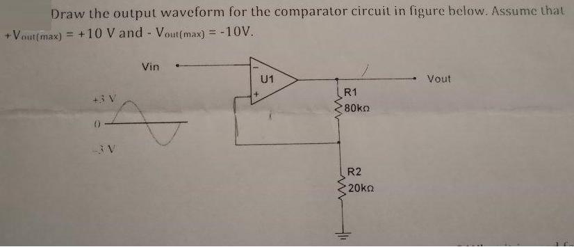 [SOLVED] Draw the output waveform for the comparator circuit in figure ...