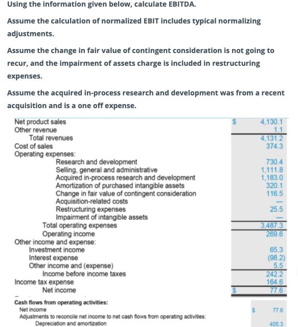 [SOLVED] Using the information given below, calculate EBITDA. Assume ...