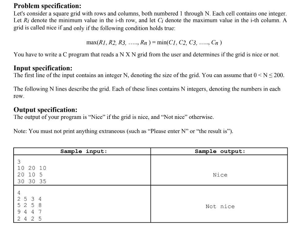 [SOLVED] Problem specification: Let's consider a square grid with rows ...
