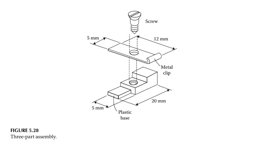 [SOLVED] 5. Figure 5.28 shows a small three-part assembly that is to (1 ...