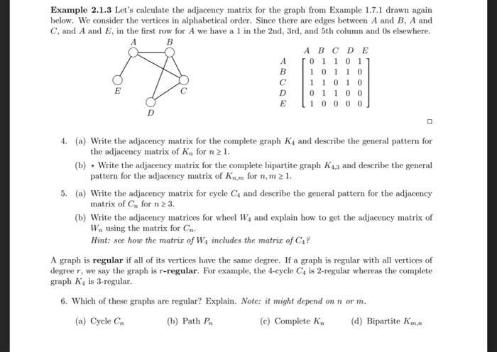 [SOLVED] Example 2.1.3 Let's calculate the adjacency matrix for the ...