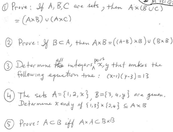 [SOLVED] Prove: If A, B, C are sets, then AX (BUC) = (1 Answer ...