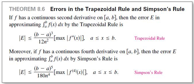 [SOLVED] Use the error formulas in Theorem 8.6 to estimate the errors ...