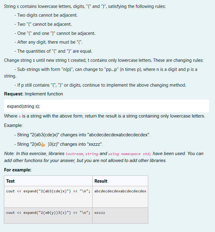 [SOLVED] String s contains lowercase letters, digits, ( and ...