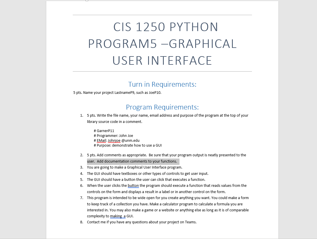 [SOLVED] CIS 1250 PYTHON PROGRAM5 -GRAPHICAL USER INTERFACE Turn in ...