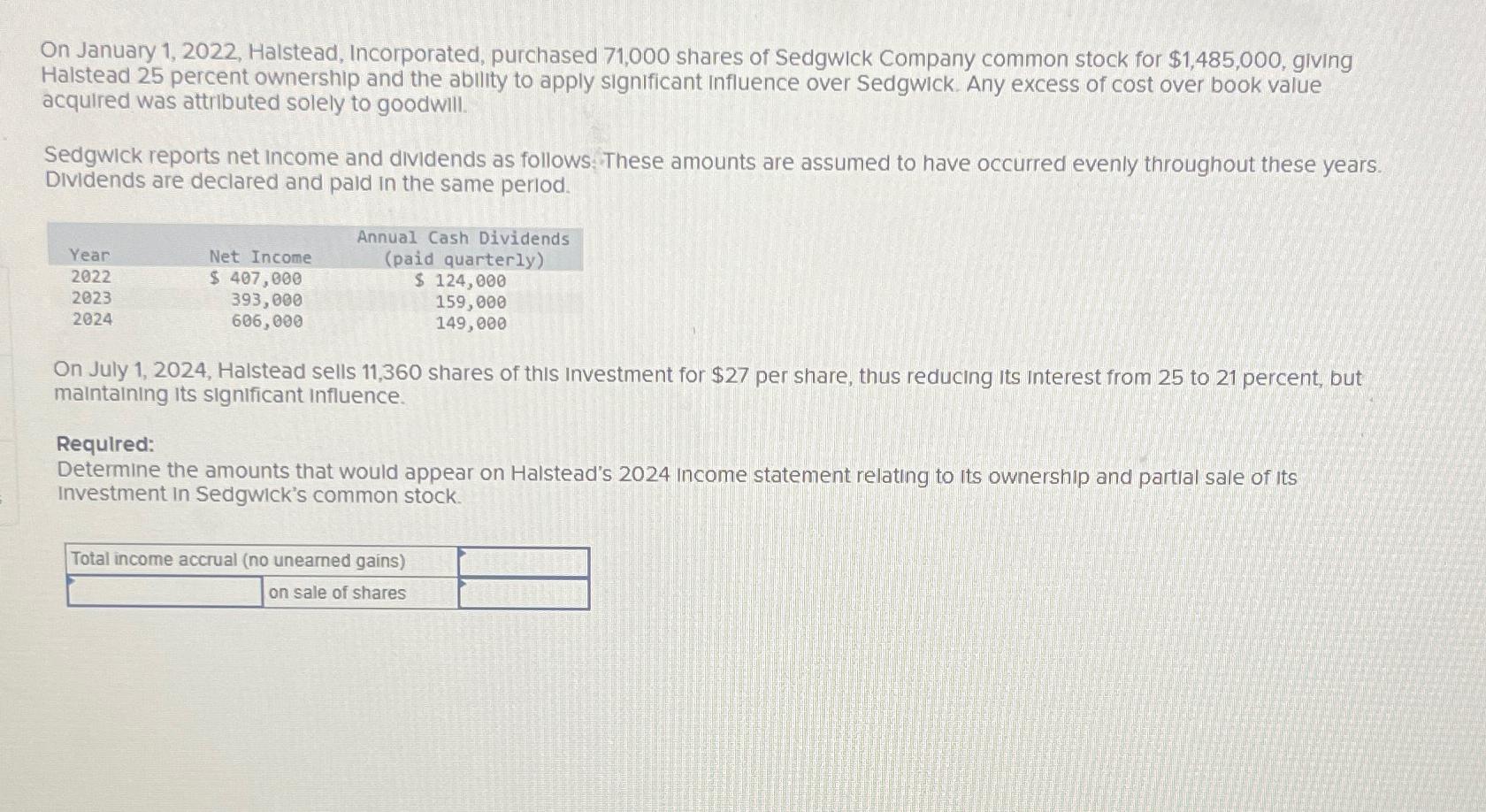 [SOLVED] On January 1, 2022, Halstead, Incorporated, purchased 71,000 ...