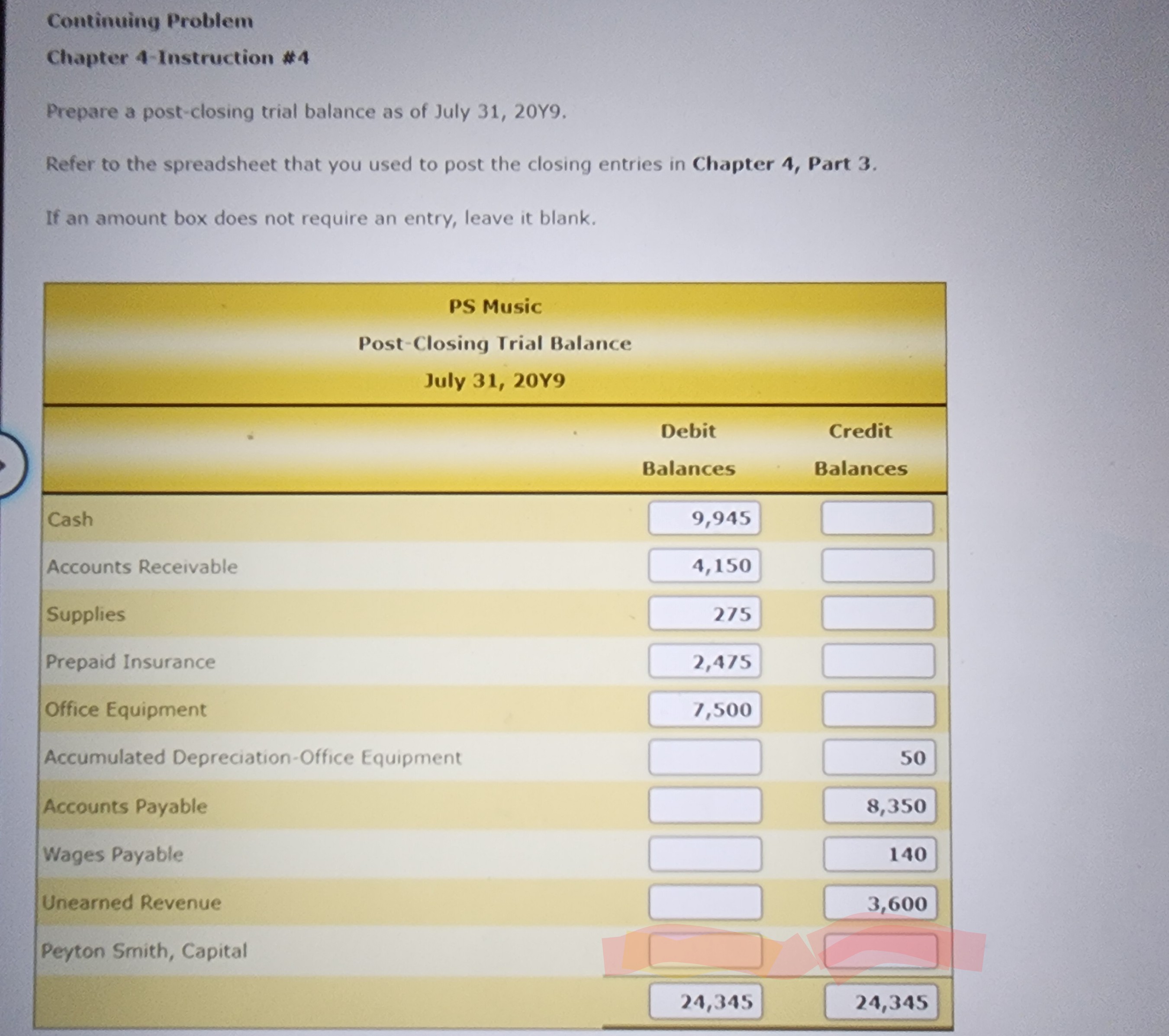[SOLVED] Continuing Problem Chapter 4-Instruction #1 The adjusted trial ...