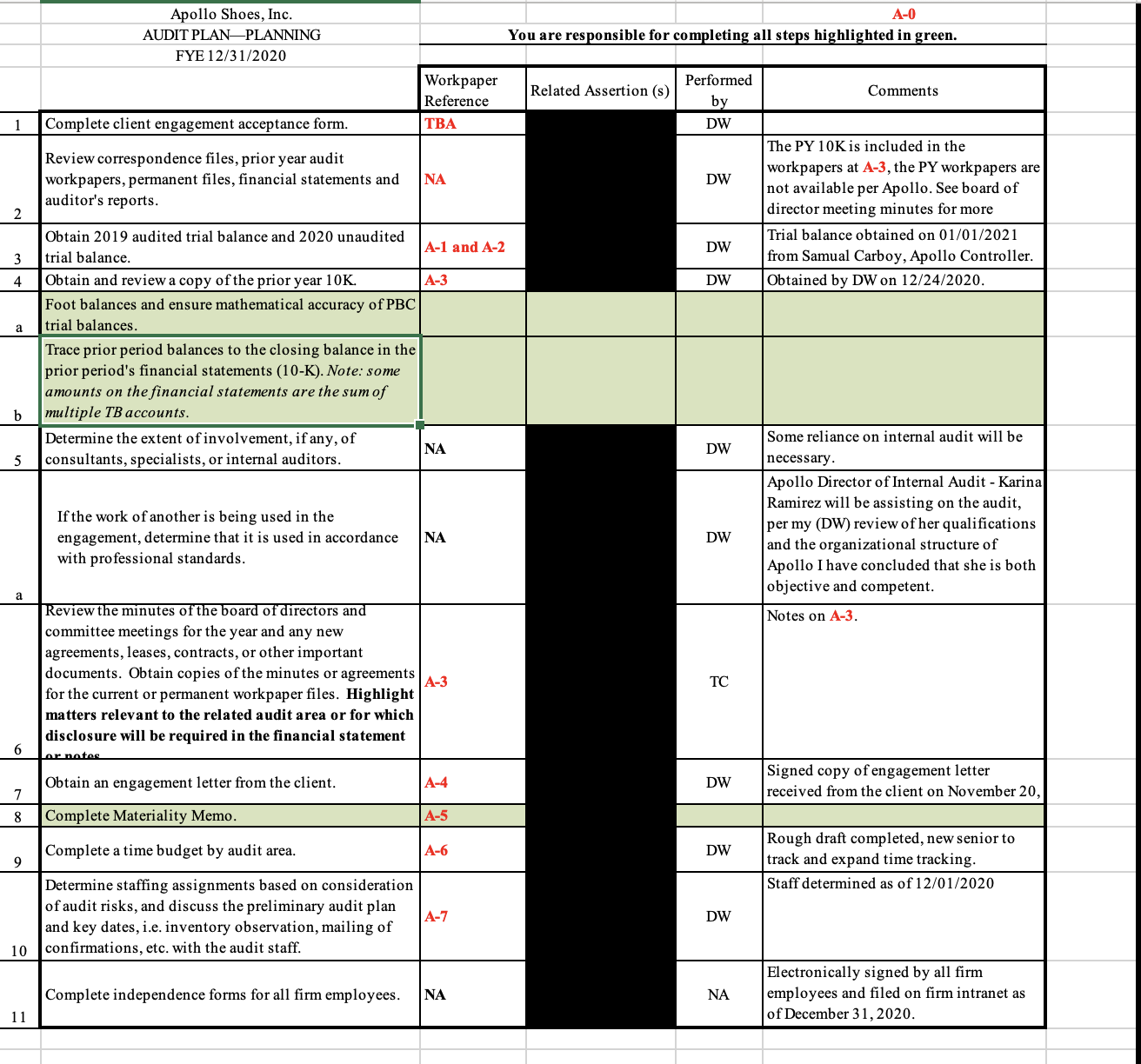[SOLVED] Apollo Planning Audit Mini Case In this mini-case you will ...