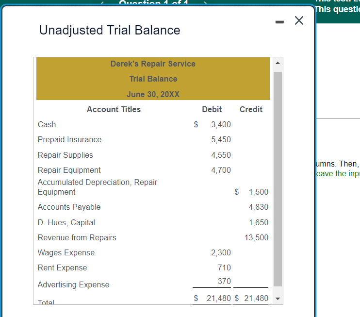[SOLVED] Adjustment Data - Adjustment data to update the trial balance ...