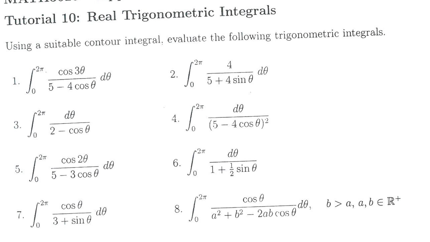 [SOLVED] Tutorial 10: Real Trigonometric Integrals Using a suitable ...