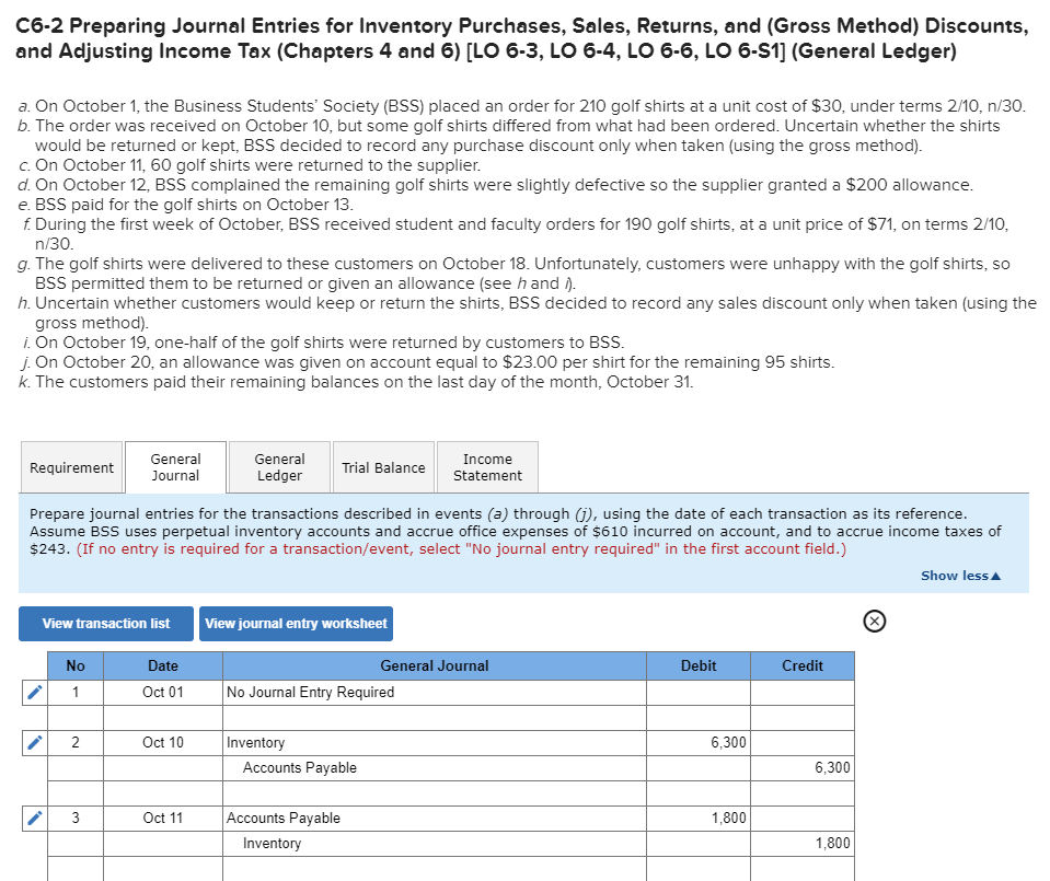 [SOLVED] C6-2 Preparing Journal Entries for Inventory Purchases, Sales ...