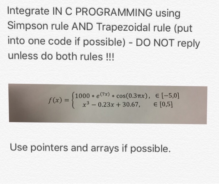 [SOLVED] Integrate IN C PROGRAMMING using Simpson rule AND Trapezoidal ...