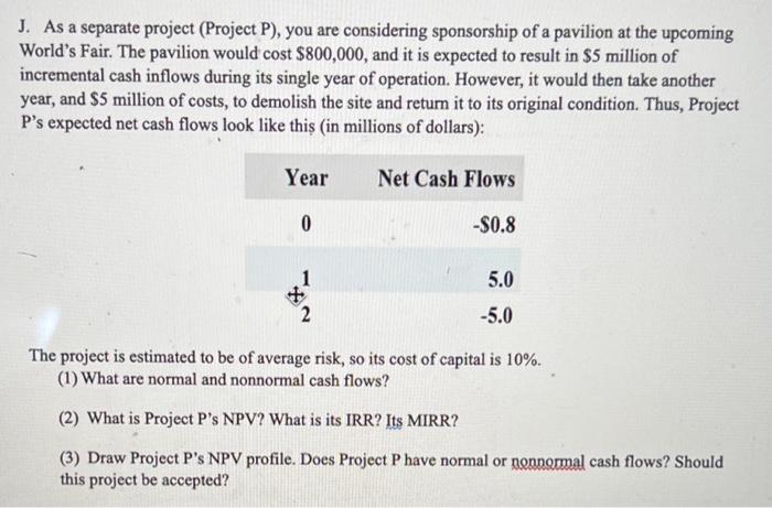 [SOLVED] J. As a separate project (Project P), you are considering ...
