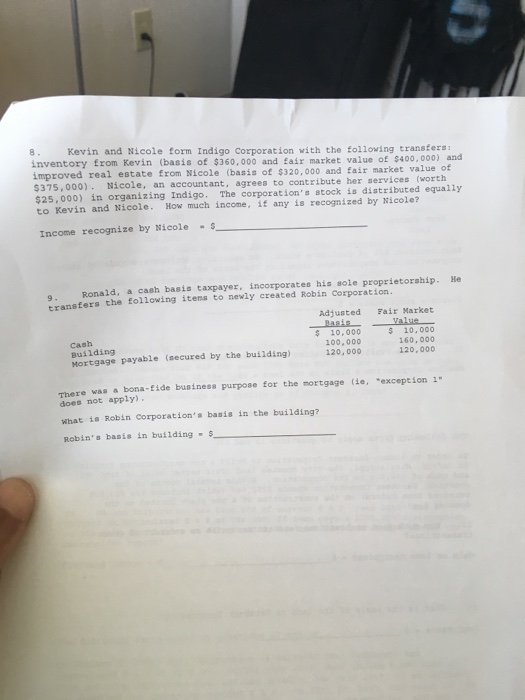 [SOLVED] Kevin and Nicole form Indigo Corporation with the following ...