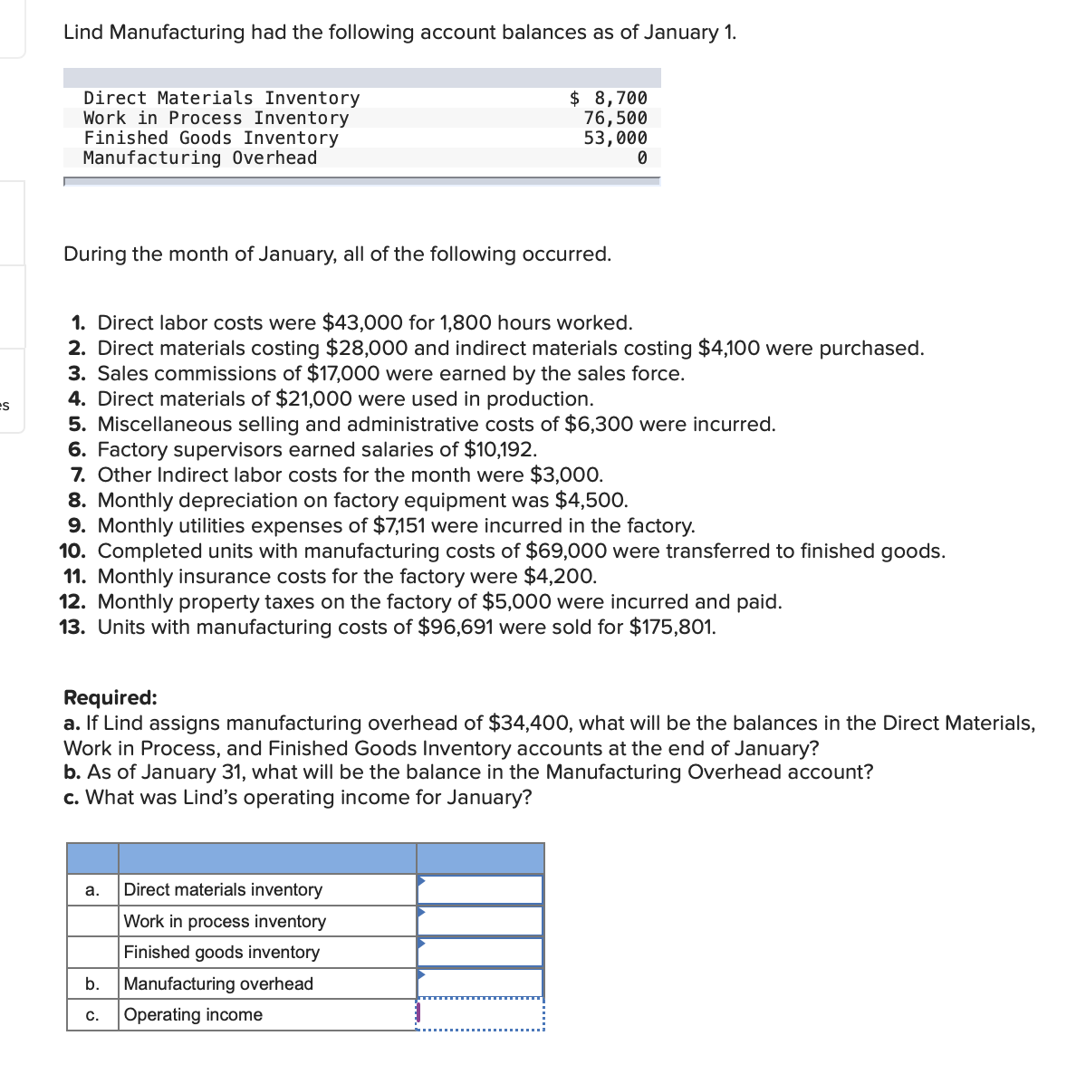 [SOLVED] Lind Manufacturing had the following account balances as of ...