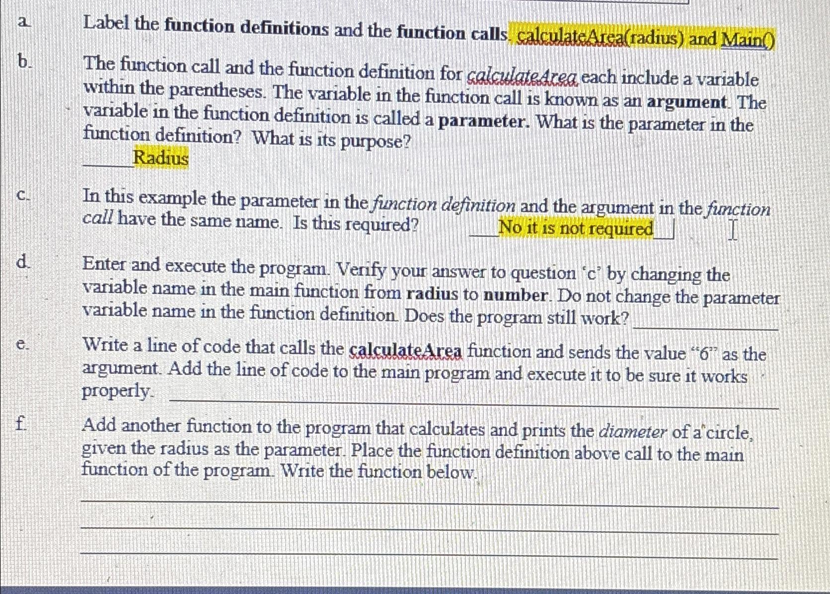 [SOLVED] a . Label the function definitions and the function calls ...