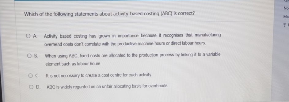 [SOLVED] Which of the following statements about activity - based ...