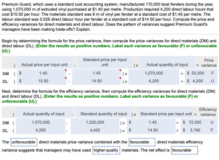 [SOLVED] Premium Guard, which uses a standard cost accounting system ...
