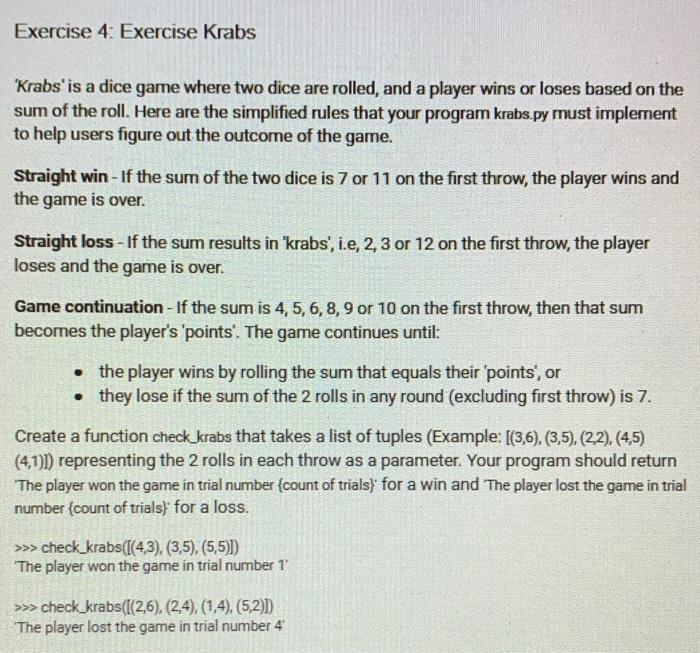 [SOLVED] how to solve in python Exercise 4: Exercise Krabs 'Krabs' is ...