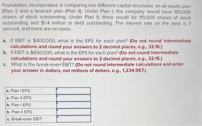 [SOLVED] Foundation, Incorporated, is comparing two different capital ...