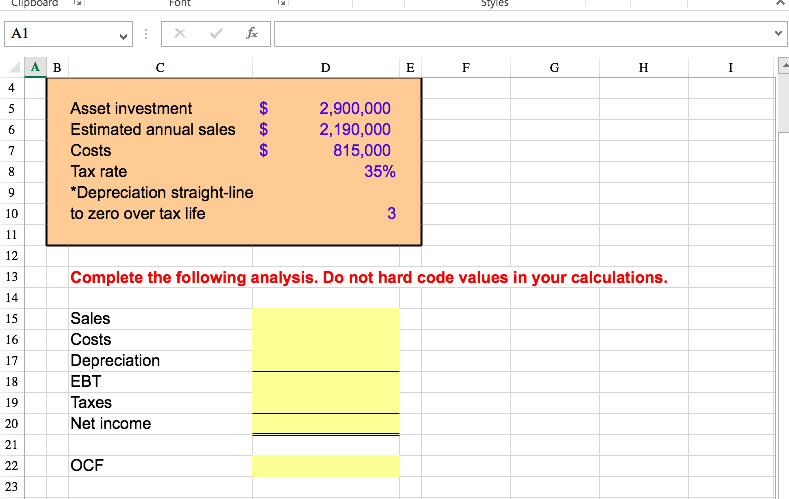 [SOLVED] Compute the OCF for this project. Formatting Table Styles ...