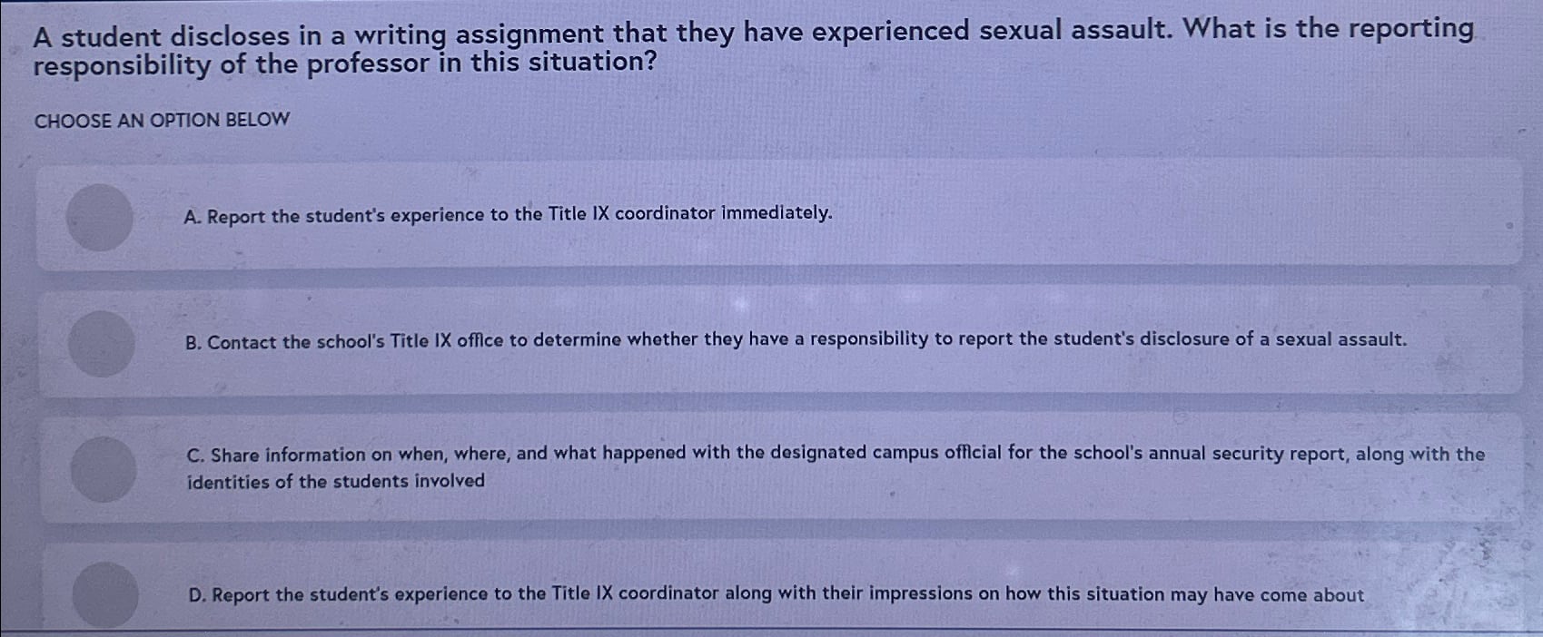 [SOLVED] A student discloses in a writing assignment that they have ...