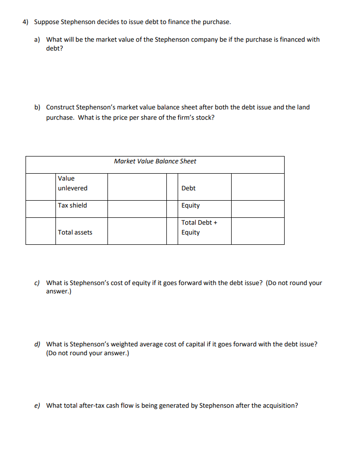 [SOLVED] 2) Construct Stephenson's market value balance sheet before it ...