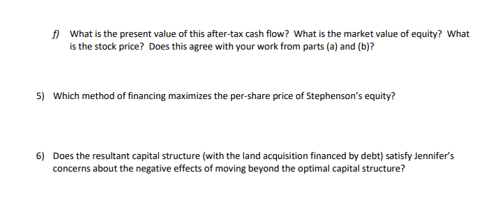 [SOLVED] 2) Construct Stephenson's market value balance sheet before it ...