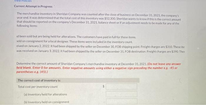 [SOLVED] The merchandise inventory in Sheridan Company was counted ...