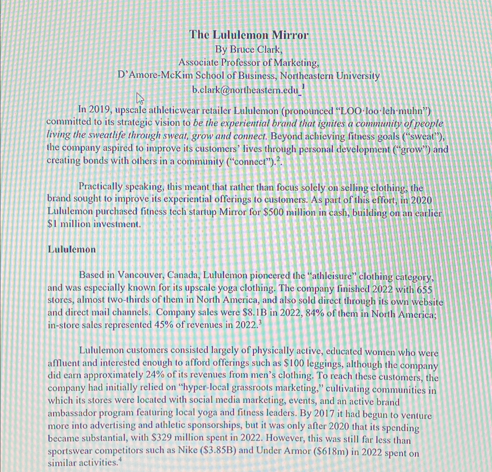 [SOLVED] The Lululemon Mirror By Bruce Clark, Associate Professor of ...