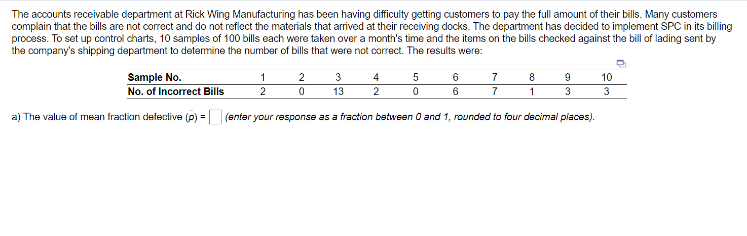 [SOLVED] The accounts receivable department at Rick Wing Manufacturing ...