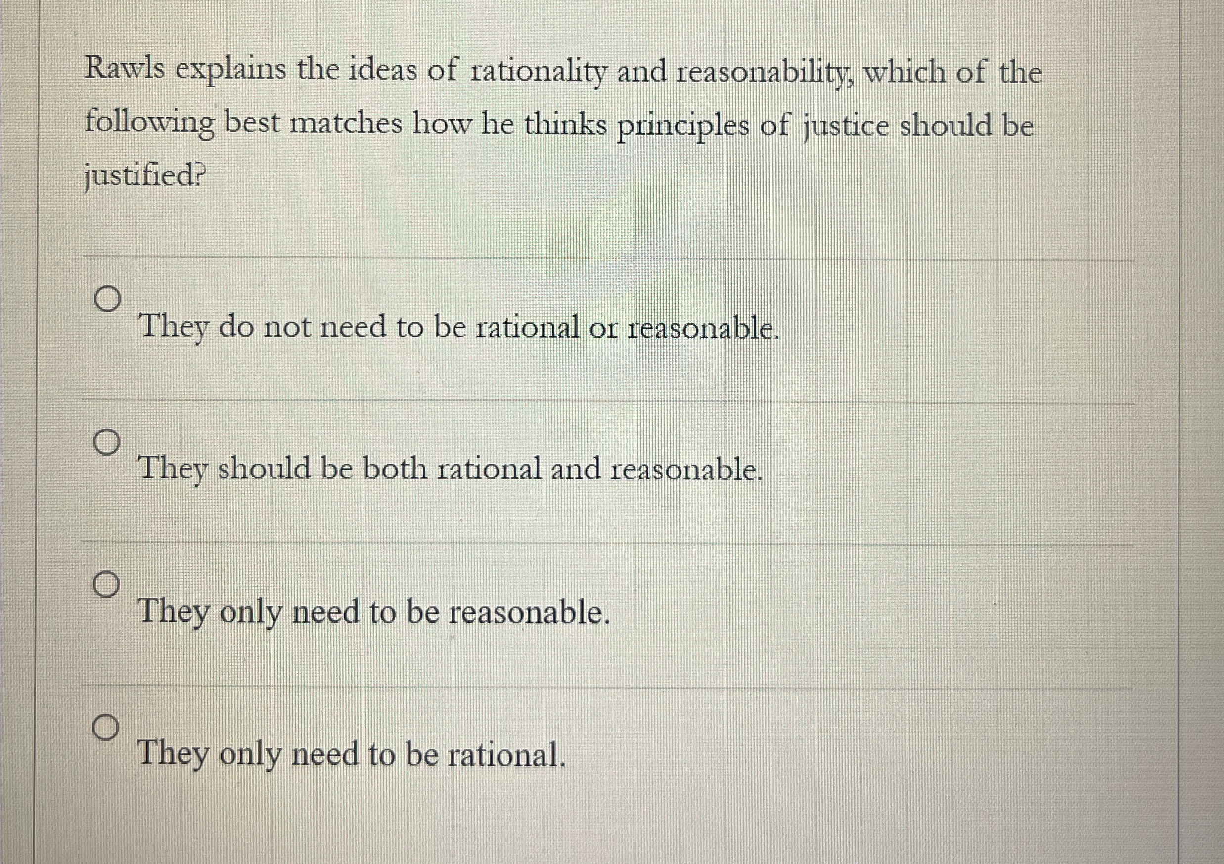 [SOLVED] Rawls explains the ideas of rationality and reasonability ...