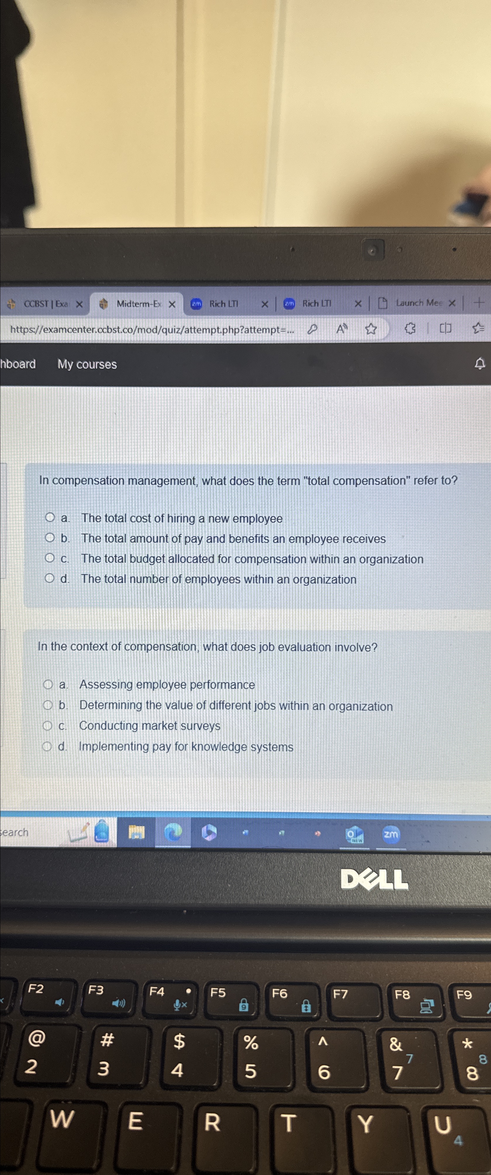 [SOLVED] In compensation management, what does the term total ...