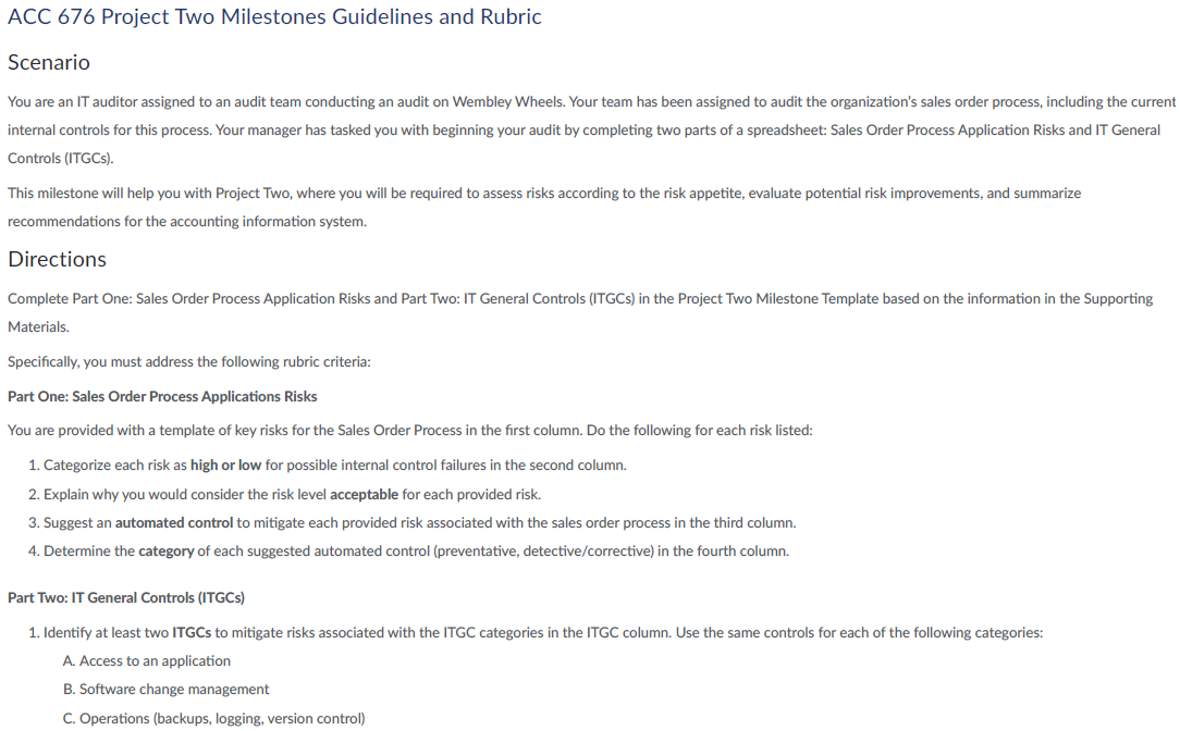 [SOLVED] ACC 676 Project Two Milestones Guidelines and Rubric Scenario ...