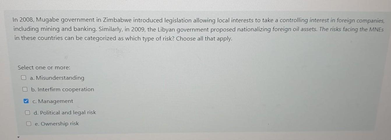 [SOLVED] In 2008, Mugabe government in Zimbabwe introduced legislation ...