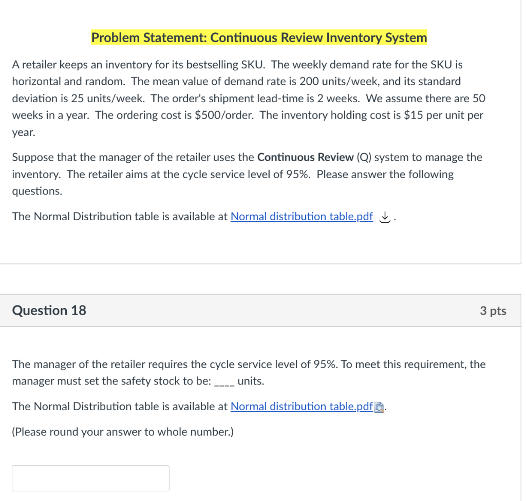 [SOLVED] Problem Statement: Continuous Review Inventory System A ...