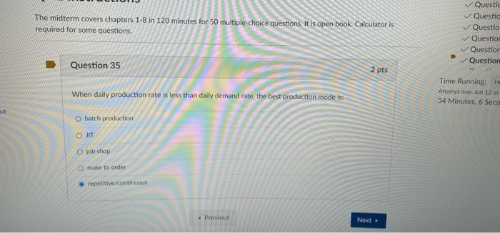 [SOLVED] The midterm covers chapters 1-8 in 120 minutes for 50 multiple ...