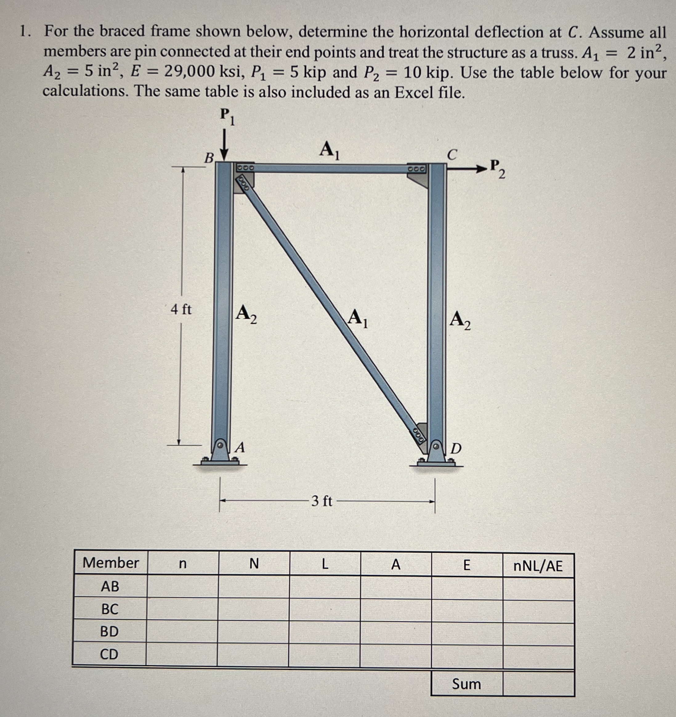 [SOLVED] For the braced frame shown below, determine the horizontal ...