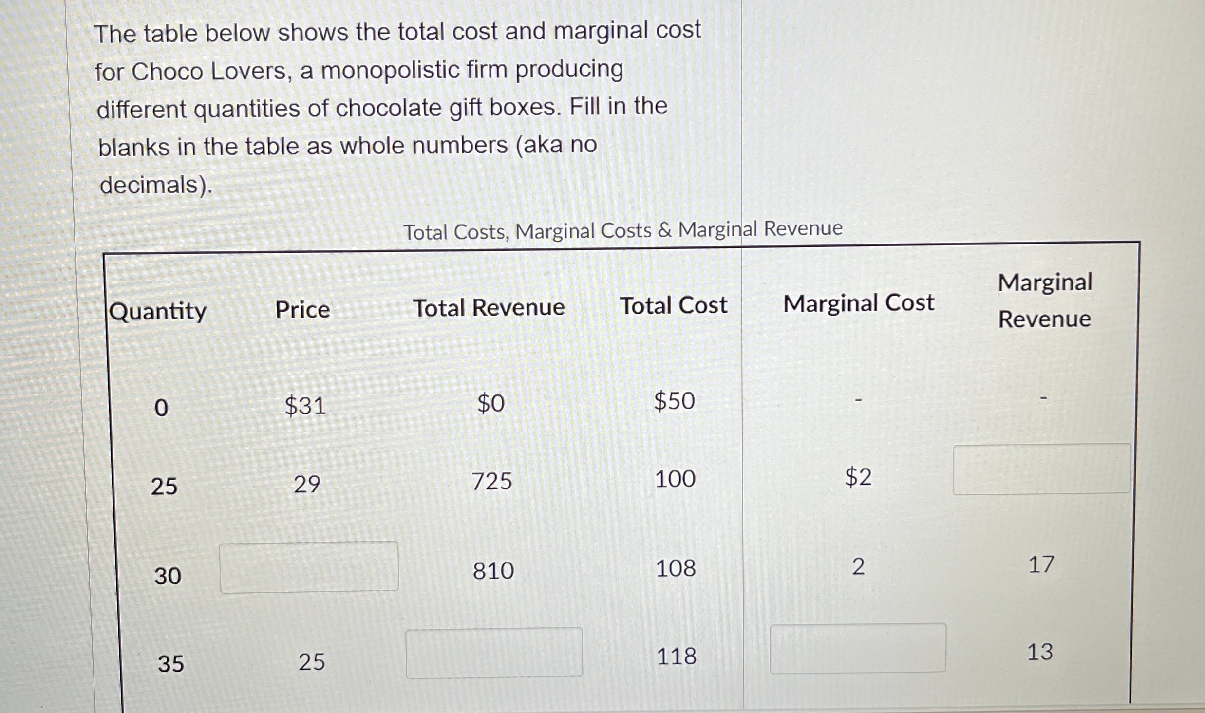 [SOLVED] The table below shows the total cost and marginal cost for (1 ...