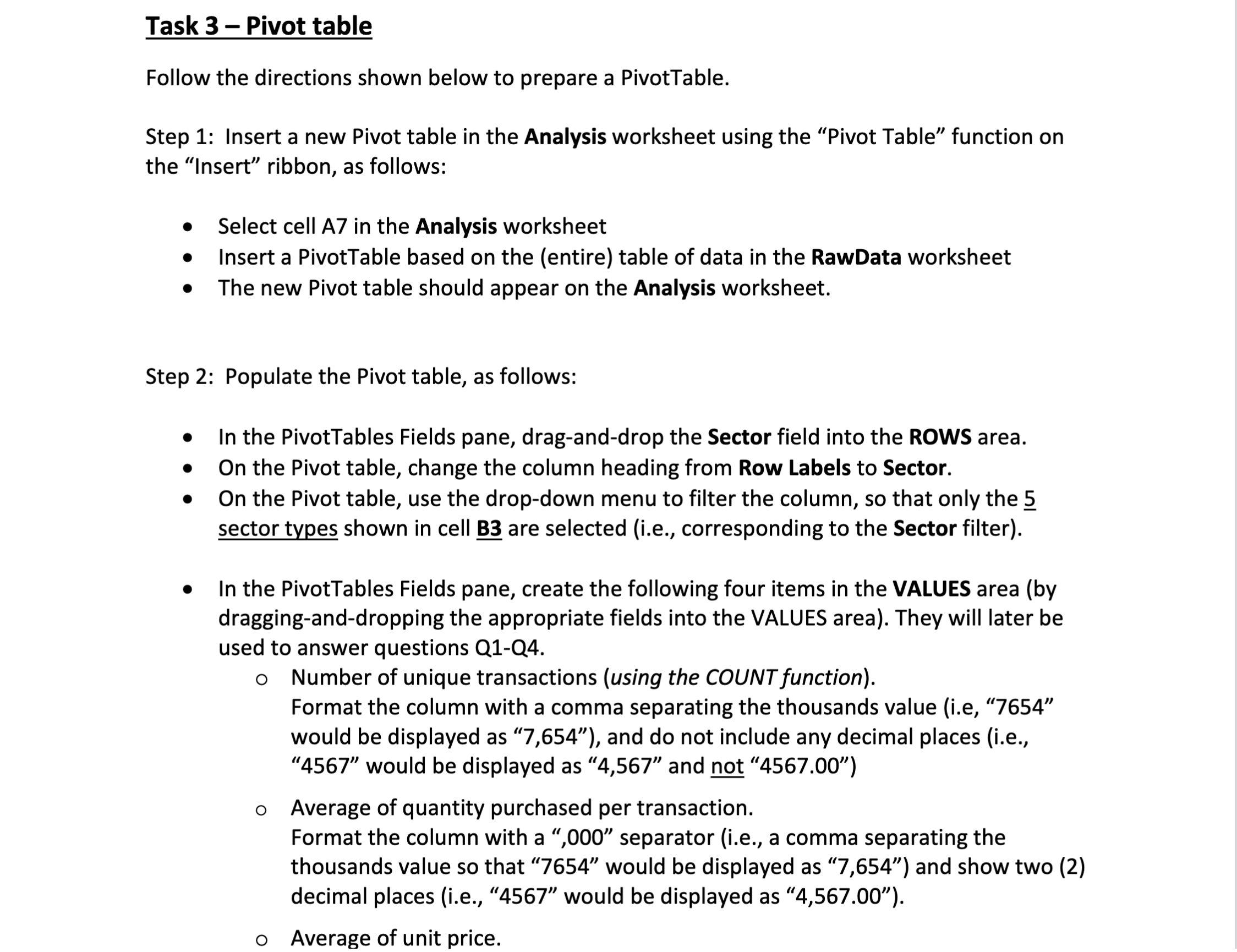[SOLVED] Task 3 Pivot table Follow the directions shown below to ...