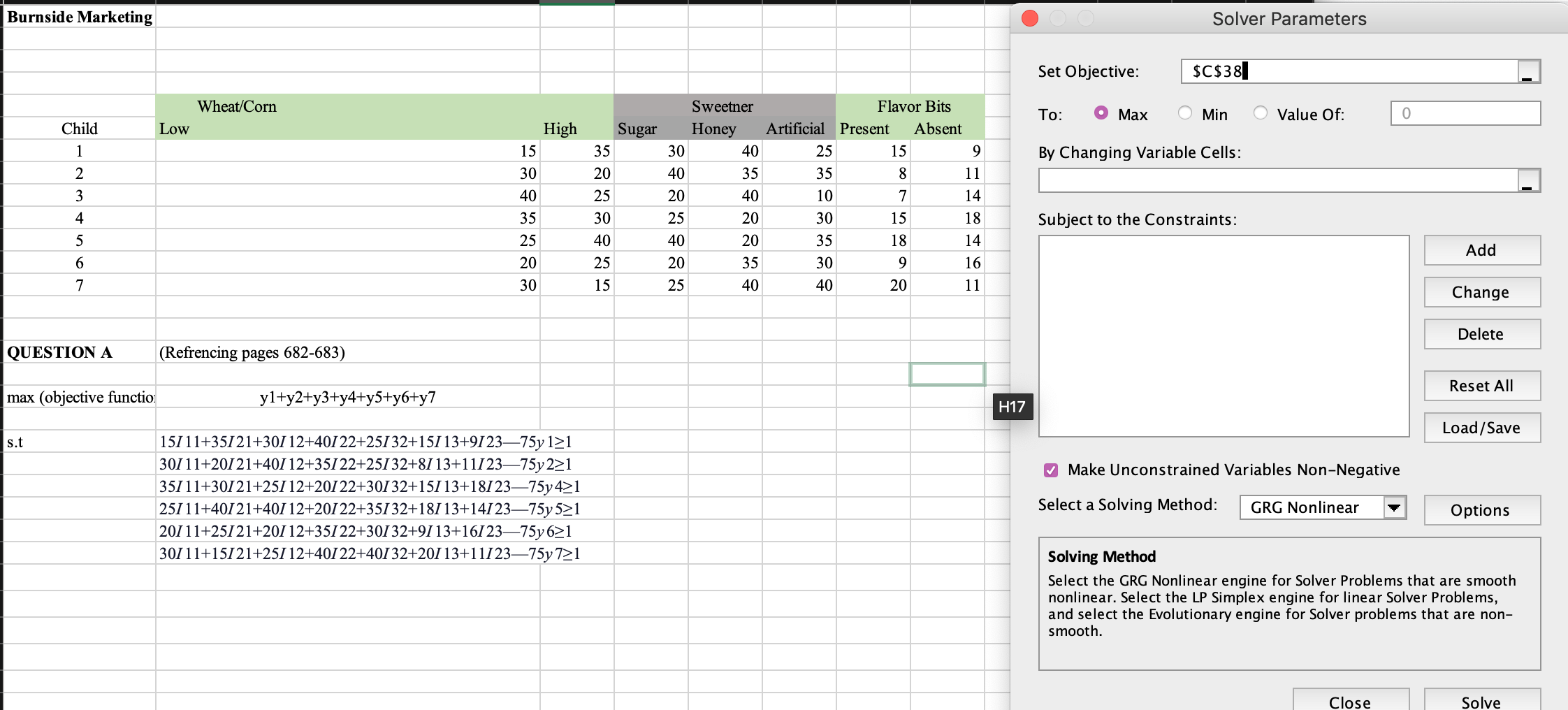 [SOLVED] Burnside Marketing By Changing Variable Cells: W Set Objective ...