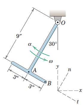 [SOLVED] The T-shaped body rotates about a horizontal axis through ...