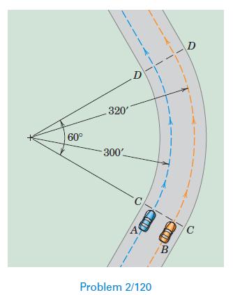 [SOLVED] Two cars travel at constant speeds through a curved portion of ...