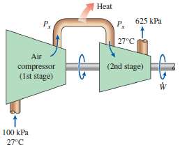 [SOLVED] Air enters a two-stage compressor at 100 kPa and 27°C and (1 ...
