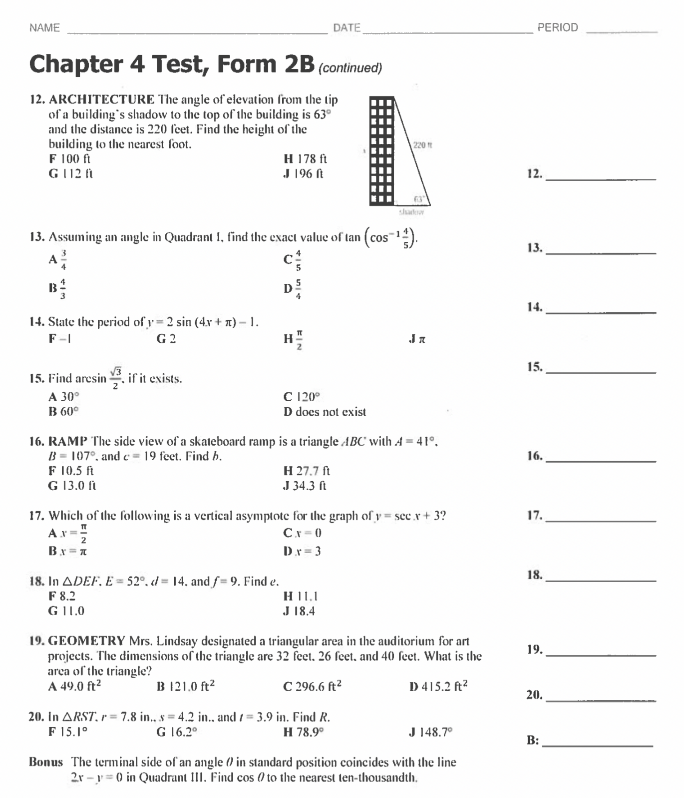 [SOLVED] Chapter 1 Test, Form 2B SCORE Write the letter for the (1 ...