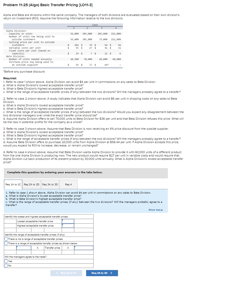 [SOLVED] Problem 11-25 (Algo) Basic Transfer Pricing [LO11-3) Alpha and ...